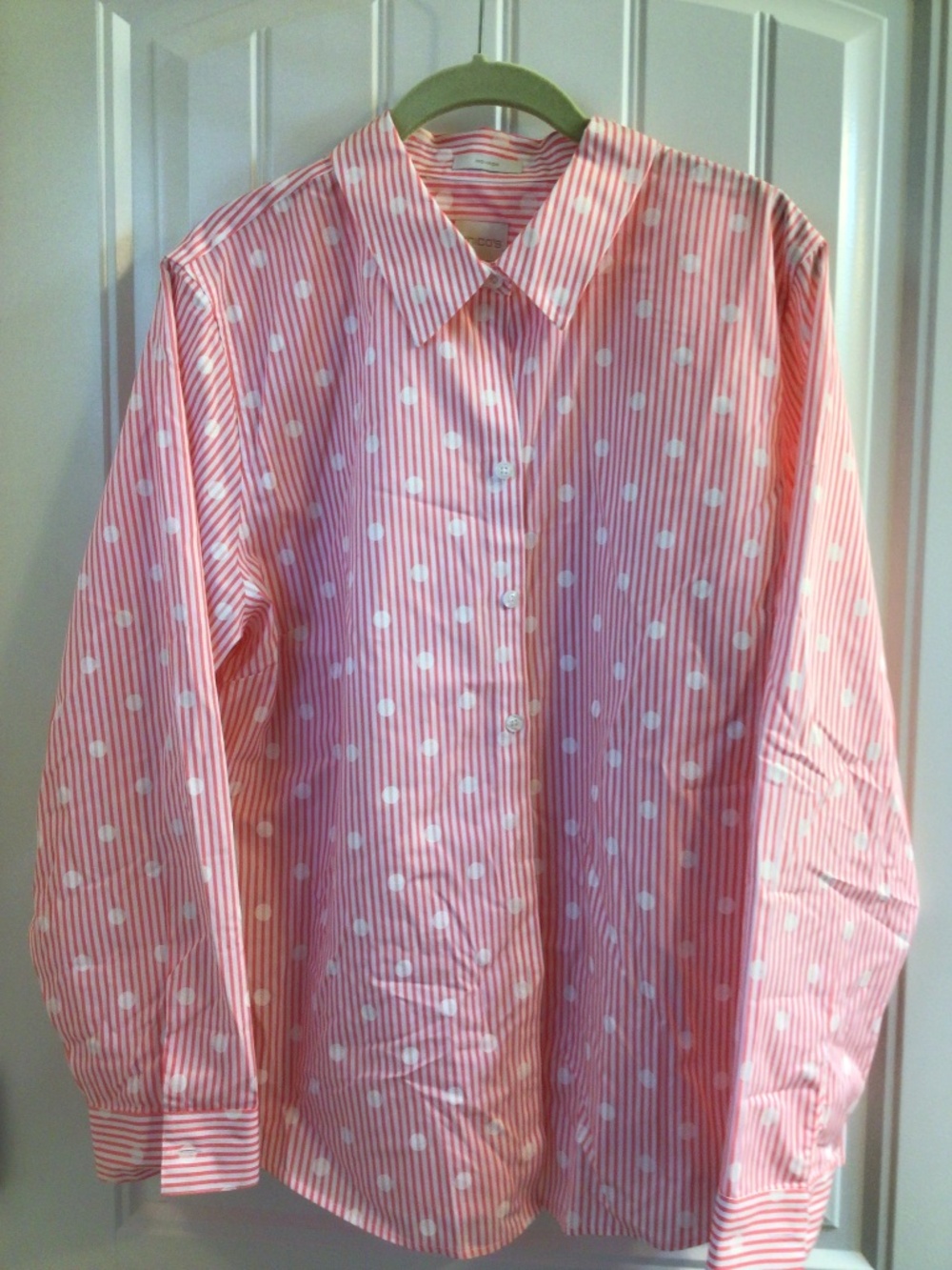 Chico's No-Iron Button-down Collared Shirt Sz 3  Stripes and Polka Dot